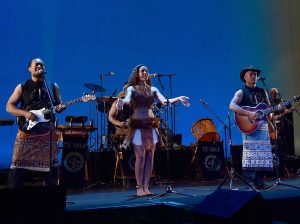 Musicians Olivia Foa'i (C), Opetaia Foa'i (R) and band Te Vaka perform onstage at The World Premiere of Disneyís "MOANA" at the El Capitan Theatre on Monday, November 14, 2016 in Hollywood, CA.  ©Alberto E. Rodriguez/Getty Images for Disney.