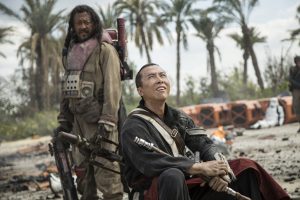 (l-r) Baze Malbus (Jiang Wen) and Chirrut Imwe (Donnie Yen) in ROGUE ONE: A STAR WARS STORY. © 2016 Lucasfilm Ltd. CR: Jonathan Olley.