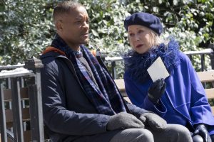 (l-r) Will Smith as Howard and Helen Mirren as Brigitte in COLLATERAL BEAUTY. ©Warner Bros. Entertainment. CR: Barry Wetcher.